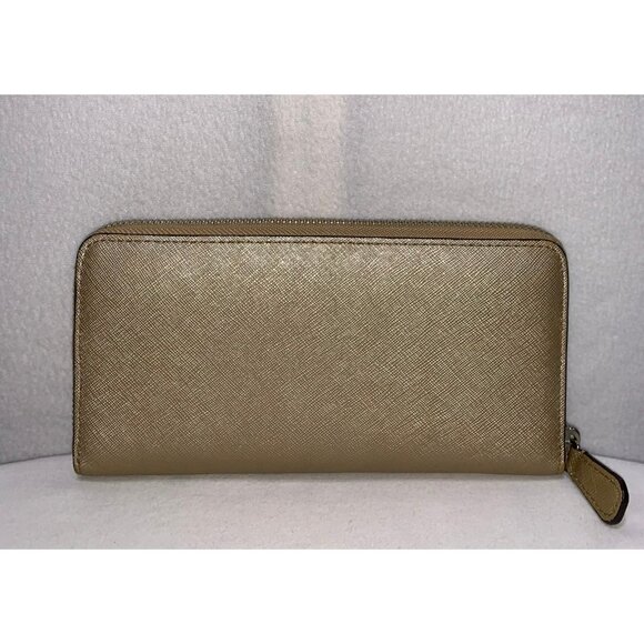 Coach Crossgrain Leather Zip Around Wallet Front Pocket Gold - Picture 2 of 12